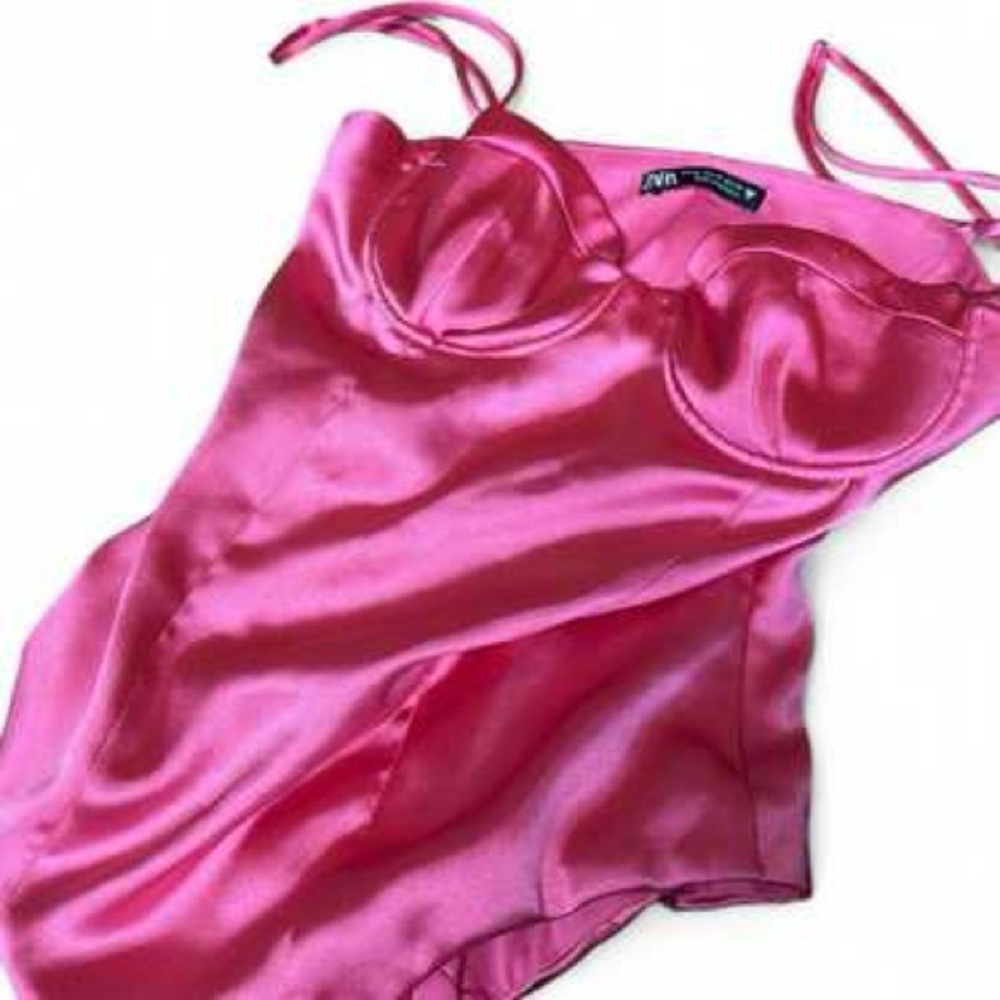 ZARA fuschia satin bustier bodysuit💖